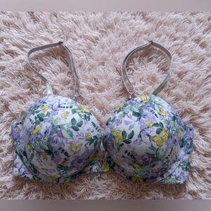 Victoria's Secret PUSH-UP FREEDOM CLOUD PURPLE FLORALS BUTTERFLY Bra Size 36D
